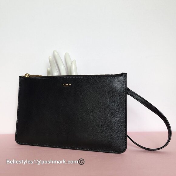 COACH New York Natural Grain Leather Top-Zip Pouch with Dog-clip Leash -Black ⭐ - Picture 4 of 16